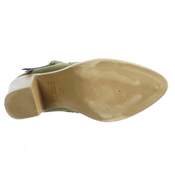 Stacked Chunky Heel Booties Olive Green Nubuck Ankle Boots | Earthy. Elevated. - Picture 4 of 5